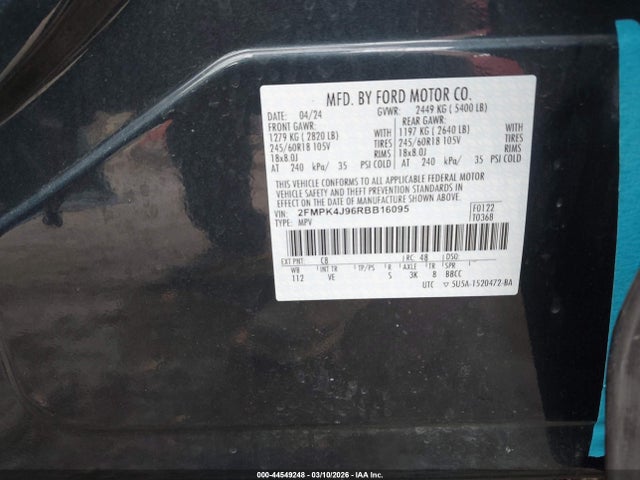 Продажа на аукционе авто 2024 Ford Edge Sel, vin: 2FMPK4J96RBB16095, номер лота: 44549248