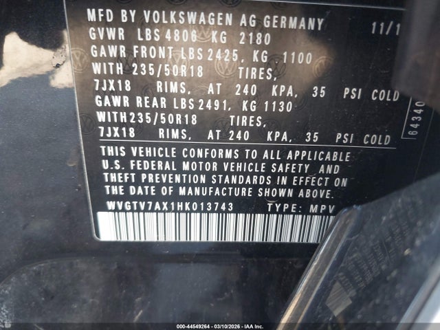 WVGTV7AX1HK013743 Volkswagen Tiguan 2.0t Sport