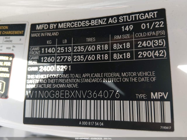 2022 MERCEDES-BENZ GLC 300 W1N0G8EBXNV364076 Photo 8