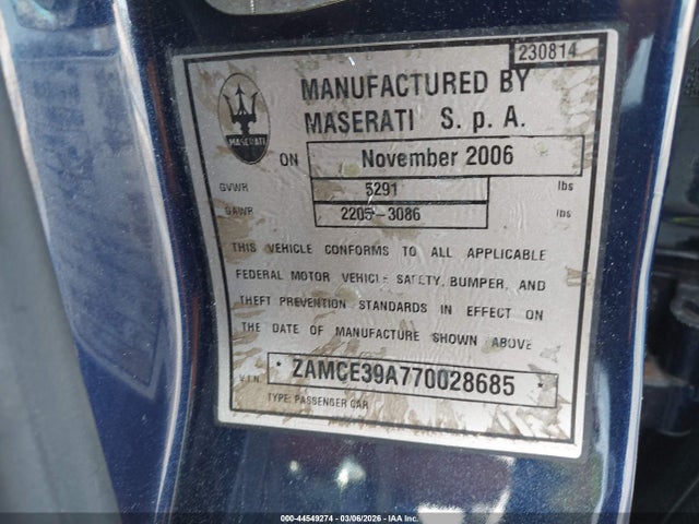 2007 MASERATI QUATTROPORTE ZAMCE39A770028685 Photo 8
