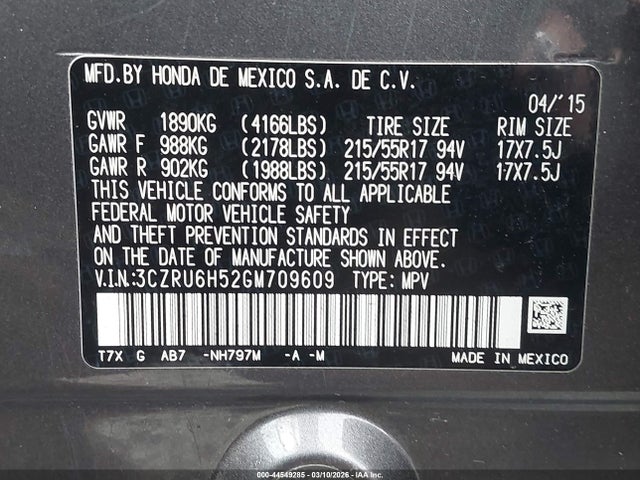 3CZRU6H52GM709609 Honda HR-V EX