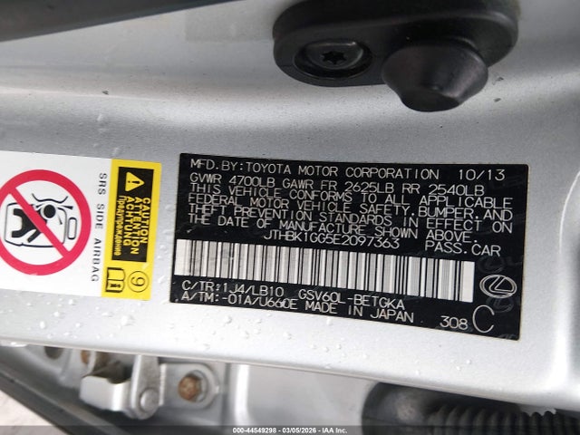 Aukcja sprzedaży 2014 Lexus Es 350, vin: JTHBK1GG5E2097363, numer aukcji: 44549298