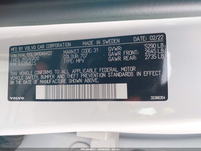 2022 VOLVO XC60 YV4L12DL0N1046422 Photo 8