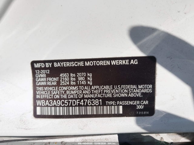 Aukcja sprzedaży 2013 Bmw 335i, vin: WBA3A9C57DF476381, numer aukcji: 44549355