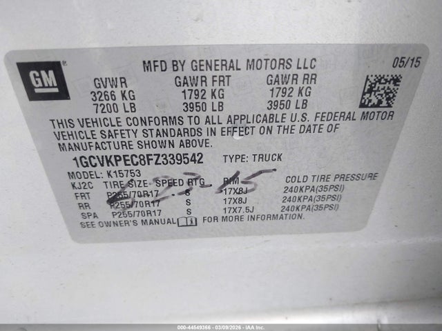 Chevrolet Silverado 1500 Ls 2015 1GCVKPEC8FZ339542 Image 9