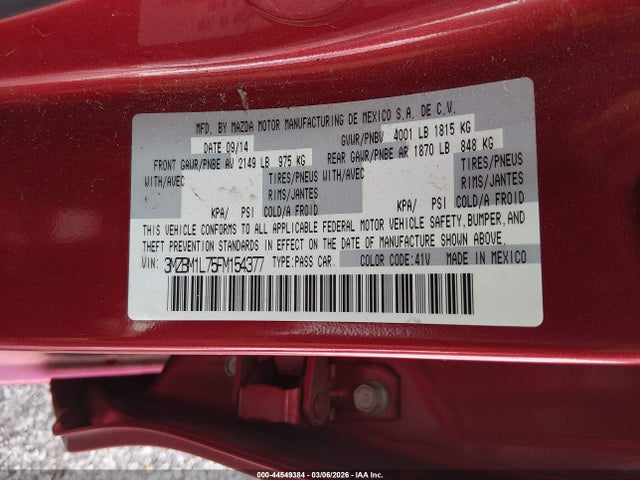 Aukcja sprzedaży 2015 Mazda Mazda3 I Touring, vin: 3MZBM1L75FM154377, numer aukcji: 44549384