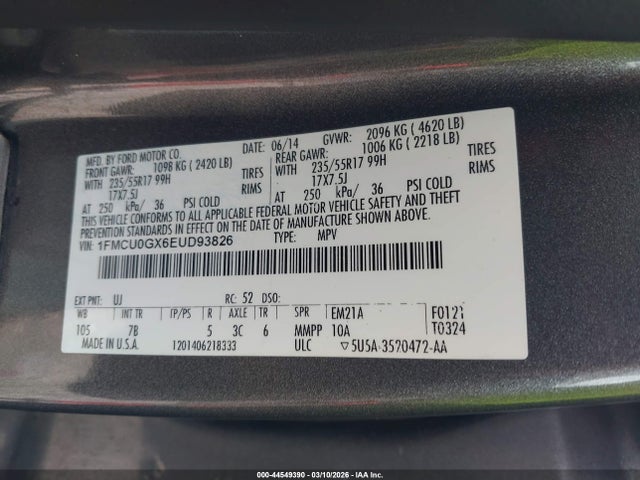 1FMCU0GX6EUD93826 Ford ESCAPE SE