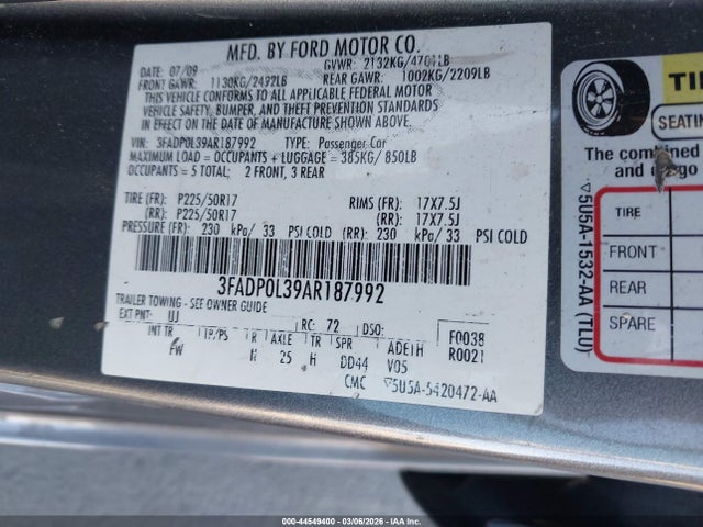 Aukcja sprzedaży 2010 Ford Fusion Hybrid, vin: 3FADP0L39AR187992, numer aukcji: 44549400