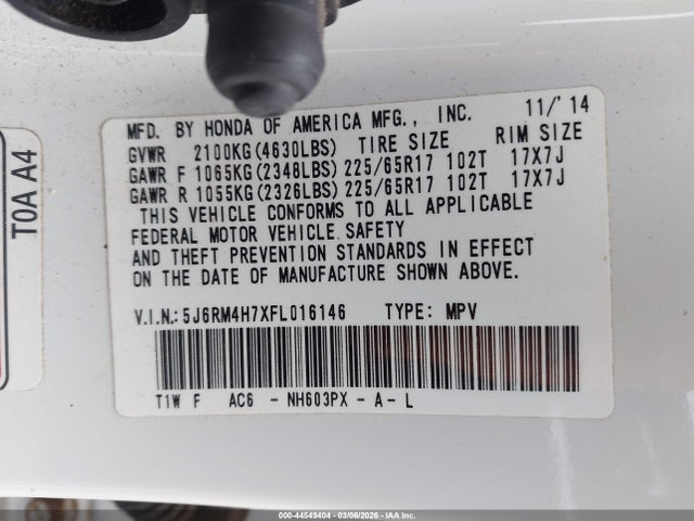 Honda Cr-v Ex-l 2015 5J6RM4H7XFL016146 Image 9