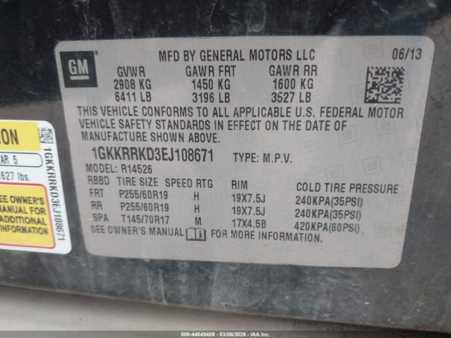 Продаж на аукціоні авто 2014 Gmc Acadia Slt-1, vin: 1GKKRRKD3EJ108671, номер лоту: 44549409