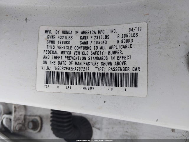 1HGCR2F82HA207217 Honda Accord Ex-l