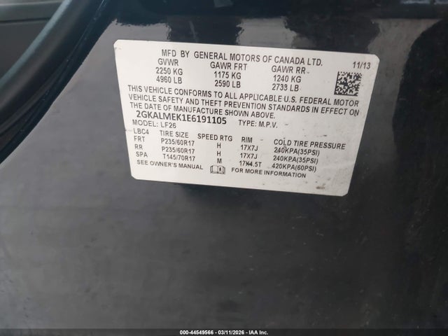 GMC Terrain Sle-1 2014 2GKALMEK1E6191105 Image 9