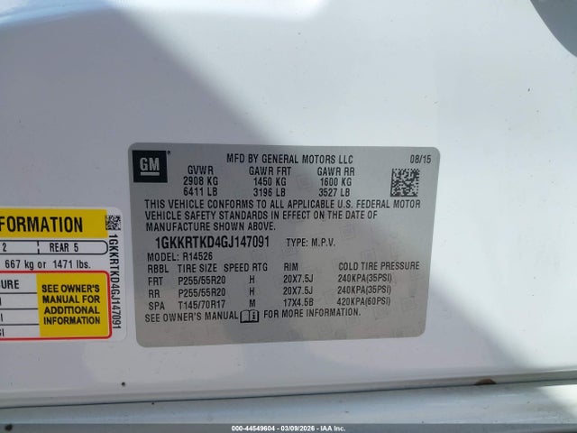 2016 Gmc Acadia Denali მანქანა იყიდება აუქციონზე, vin: 1GKKRTKD4GJ147091, აუქციონის ნომერი: 44549604