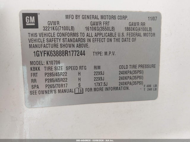 2008 CADILLAC ESCALADE 1GYFK63888R177244 Photo 8