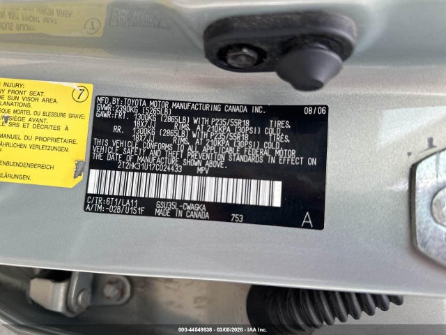 Aukcja sprzedaży 2007 Lexus Rx 350, vin: 2T2HK31U17C024433, numer aukcji: 44549638