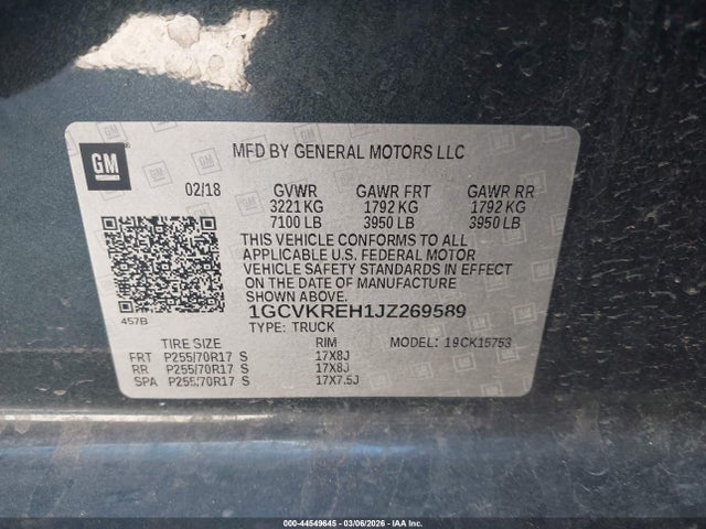 1GCVKREH1JZ269589 Chevrolet Silverado 1500 1lt