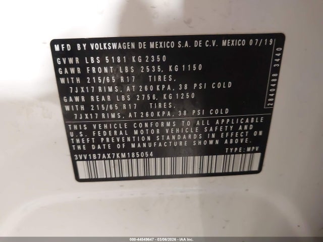2019 VOLKSWAGEN TIGUAN 3VV1B7AX7KM185054 Photo 8