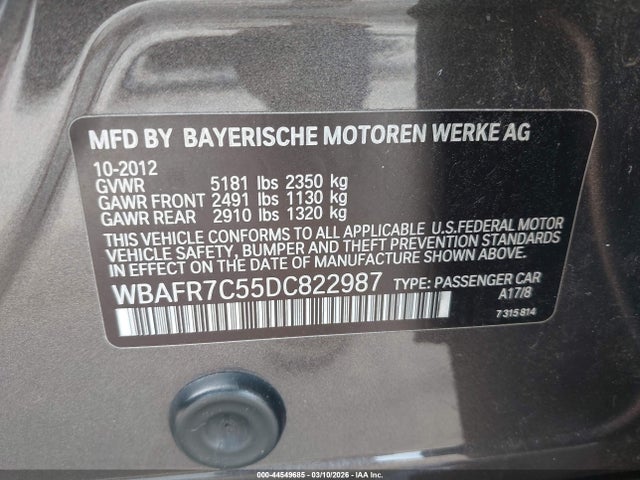 Aukcja sprzedaży 2013 Bmw 535i, vin: WBAFR7C55DC822987, numer aukcji: 44549685