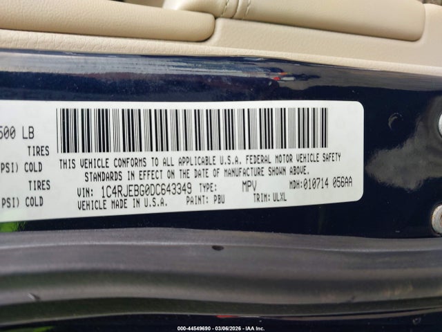 Продаж на аукціоні авто 2013 Jeep Grand Cherokee Limited, vin: 1C4RJEBG0DC643349, номер лоту: 44549690