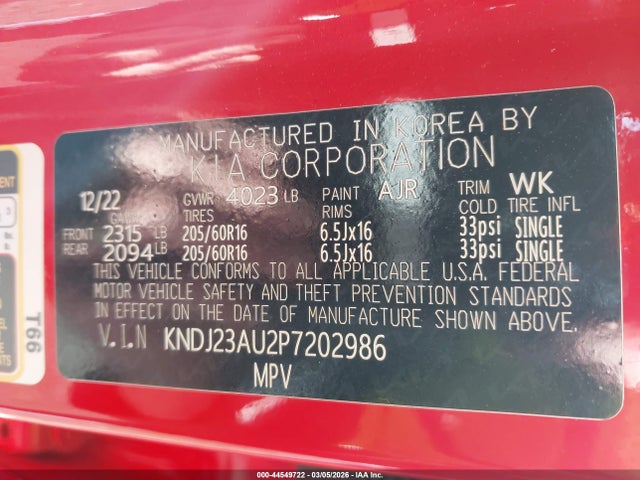 KNDJ23AU2P7202986 KIA SOUL S