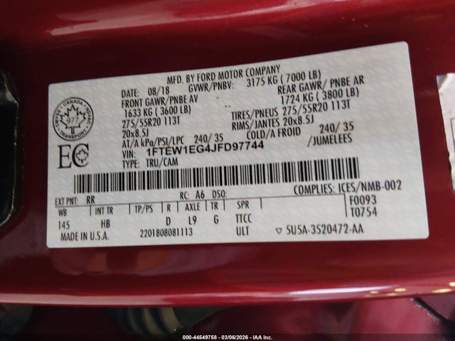 2018 FORD F-150 1FTEW1EG4JFD97744 Photo 8