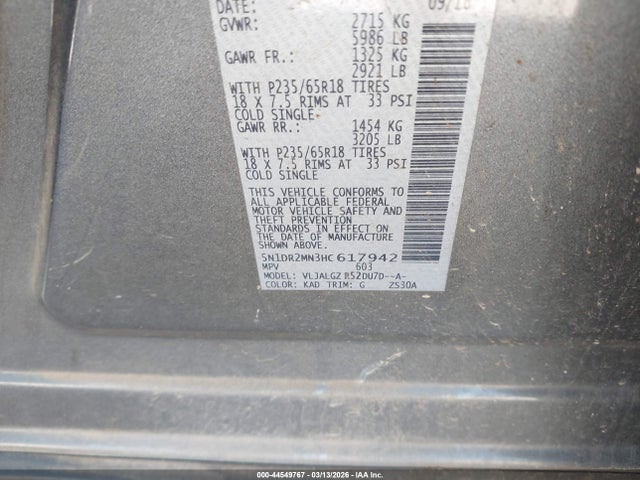 5N1DR2MN3HC617942 Nissan Pathfinder Sl