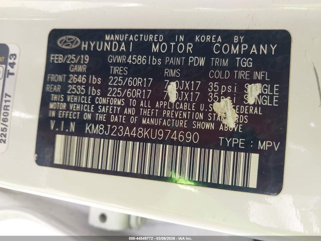 KM8J23A48KU974690 Hyundai TUCSON SE