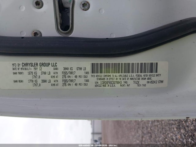 Aukcja sprzedaży 2012 Ram 1500 St, vin: 1C6RD6FK6CS278943, numer aukcji: 44549786