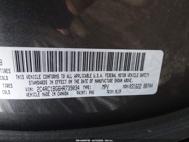 Aukcja sprzedaży 2017 Chrysler Pacifica Touring-l, vin: 2C4RC1BG6HR739034, numer aukcji: 44549790