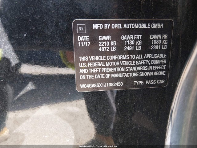 2018 Buick Regal Tourx Essence მანქანა იყიდება აუქციონზე, vin: W04GV8SX1J1082450, აუქციონის ნომერი: 44549797