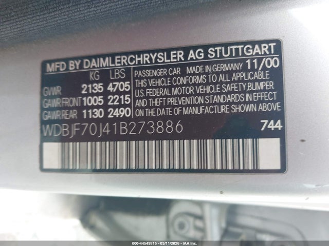 Продажа на аукционе авто 2001 Mercedes-benz E 430, vin: WDBJF70J41B273886, номер лота: 44549815