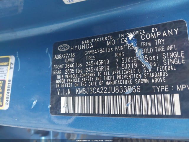 Aukcja sprzedaży 2018 Hyundai Tucson Value, vin: KM8J3CA22JU833866, numer aukcji: 44549817