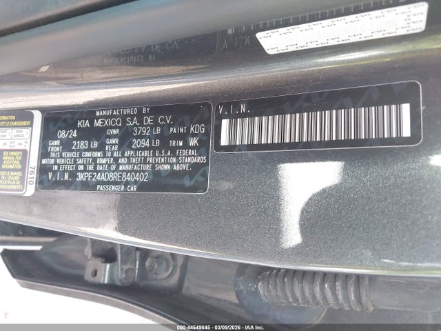 Aukcja sprzedaży 2024 Kia Forte Lxs, vin: 3KPF24AD8RE840402, numer aukcji: 44549845