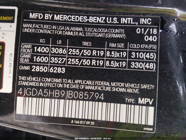 Aukcja sprzedaży 2018 Mercedes-benz Gle 350 4matic, vin: 4JGDA5HB9JB085794, numer aukcji: 44549879