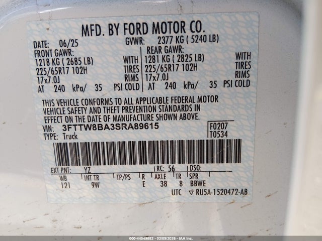 Продаж на аукціоні авто 2025 Ford Maverick Xl, vin: 3FTTW8BA3SRA89615, номер лоту: 44549882