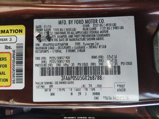 Ford Fusion Energi Titanium 2016 3FA6P0SU5GR268788 Image 9