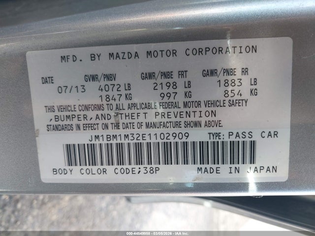 Продажа на аукционе авто 2014 Mazda Mazda3 S Grand Touring, vin: JM1BM1M32E1102909, номер лота: 44549958