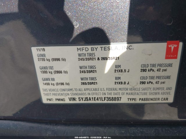 2020 TESLA MODEL S 5YJSA1E41LF358897 Photo 8