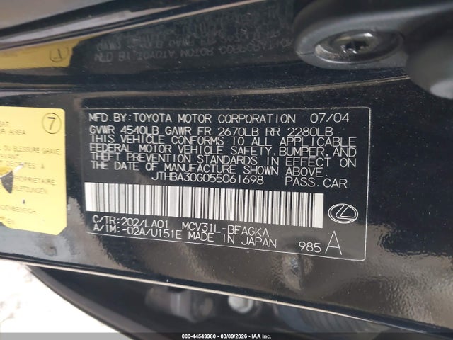 Aukcja sprzedaży 2005 Lexus Es 330, vin: JTHBA30G055061698, numer aukcji: 44549980