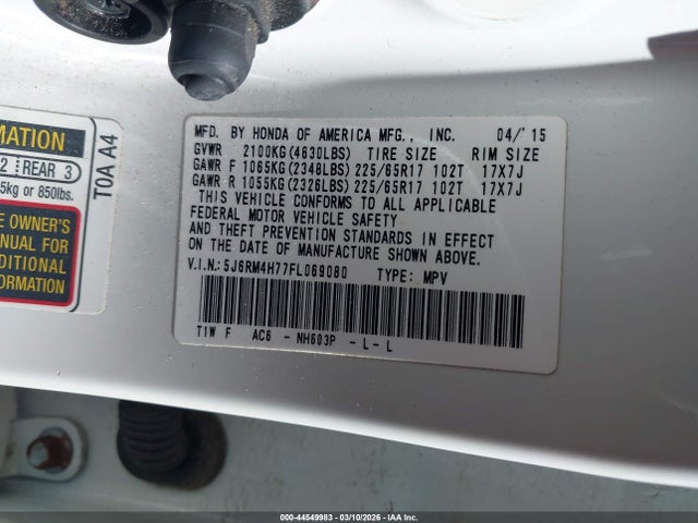 Honda Cr-v Ex-l 2015 5J6RM4H77FL069080 Image 9