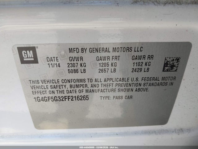 Продажа на аукционе авто 2015 Buick Lacrosse Premium Ii, vin: 1G4GF5G32FF216265, номер лота: 44549999