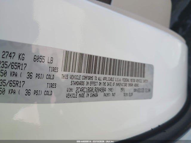 Aukcja sprzedaży 2020 Chrysler Pacifica Touring L, vin: 2C4RC1BG0LR204984, numer aukcji: 44550014