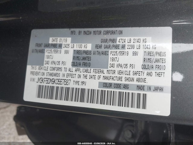 44550048 :رقم المزاد ، JM3KFBDM9K0567687 vin ، 2019 Mazda Cx-5 Grand Touring مزاد بيع