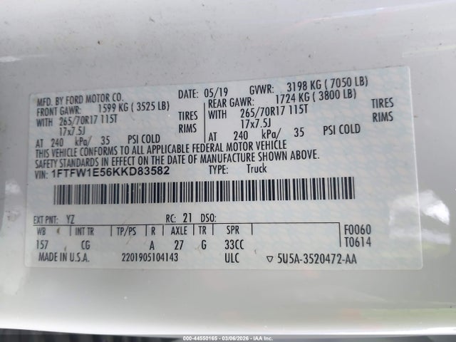 Ford F-150 Xl 2019 1FTFW1E56KKD83582 Image 9