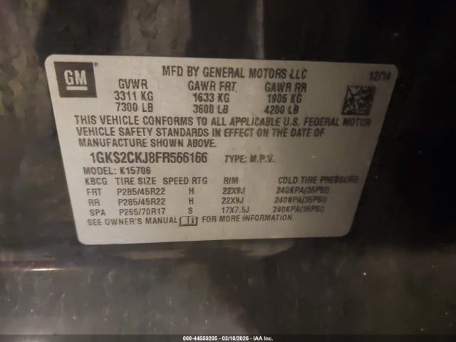 Продажа на аукционе авто 2015 Gmc Yukon Denali, vin: 1GKS2CKJ8FR566166, номер лота: 44550205