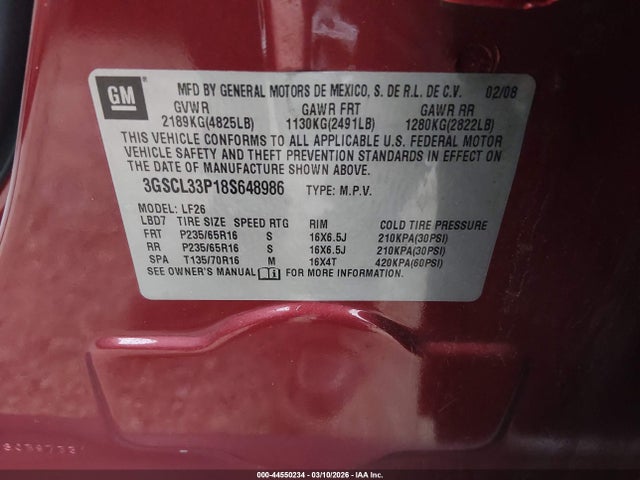 Продаж на аукціоні авто 2008 Saturn Vue 4-cyl Xe, vin: 3GSCL33P18S648986, номер лоту: 44550234
