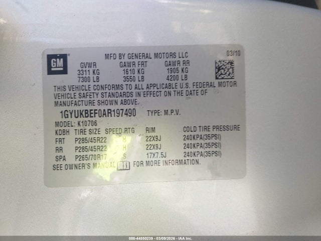 Продаж на аукціоні авто 2010 Cadillac Escalade Luxury, vin: 1GYUKBEF0AR197490, номер лоту: 44550239