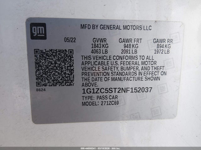 1G1ZC5ST2NF152037 Chevrolet Malibu Fwd 1fl