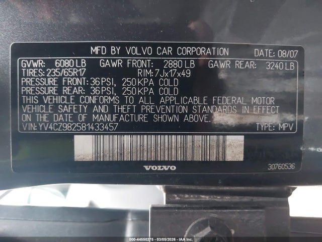 Aukcja sprzedaży 2008 Volvo Xc90 3.2, vin: YV4CZ982581433457, numer aukcji: 44550275