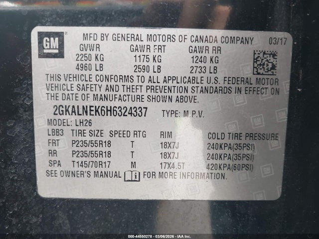 2017 Gmc Terrain Sle-2 მანქანა იყიდება აუქციონზე, vin: 2GKALNEK6H6324337, აუქციონის ნომერი: 44550278